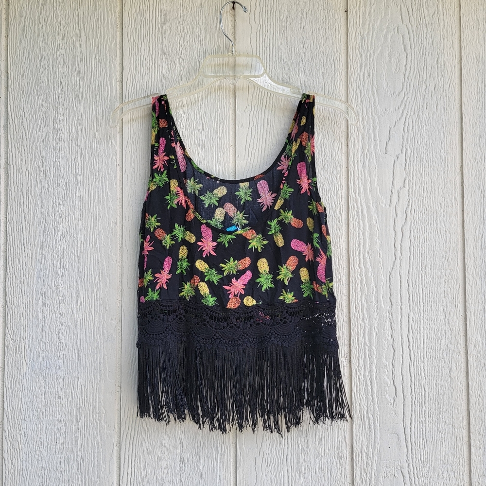 L'Amour Nanette Lepore Pineapple Print Fringe Tank Size Medium - Picture 2 of 4